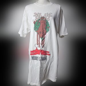 1996 Doze Clothes Christmas Moose Merry X-Moose Night Shirt Sleepwear One Size